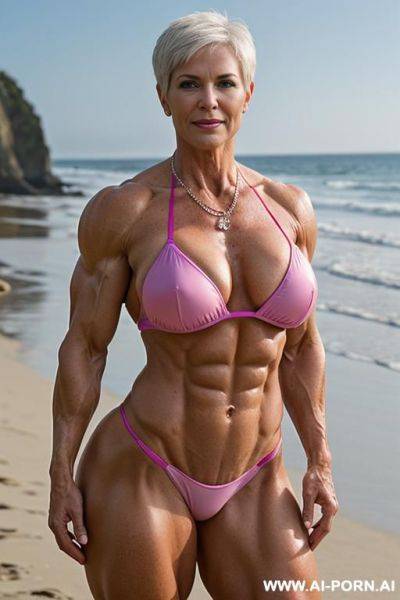 ((sexy hot old mom mature attractive milf)) (pink bikini) (big luxury necklace) ((sexy standing pose, direct eye contact)) (((oversize huge gigantic boobs))) (wide hips, massive thighs) (((choose the - ai-porn.ai on pornintellect.com