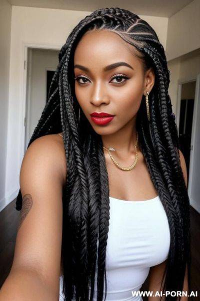 Box braids, pretty, beautiful, gorgeous, perfect, model, influencer, african american - ai-porn.ai - Usa on pornintellect.com