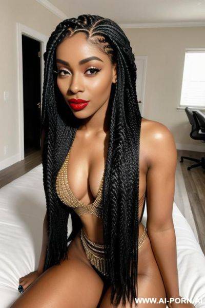 Box braids, pretty, beautiful, gorgeous, model, influencer, african american - ai-porn.ai - Usa on pornintellect.com