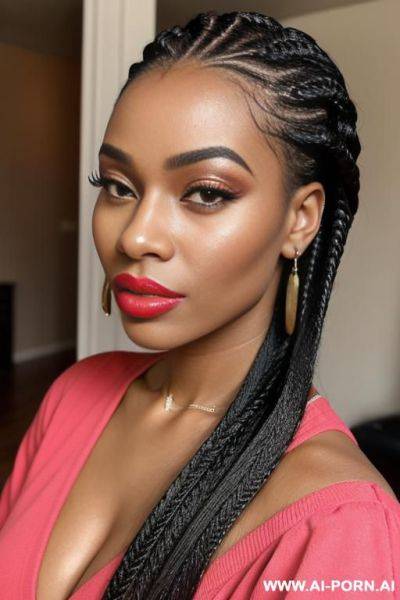 Box braids, pretty, beautiful, gorgeous, perfect, model, influencer, african american, rose lips - ai-porn.ai - Usa on pornintellect.com