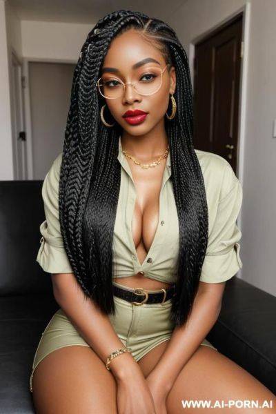 Box braids, pretty, beautiful, gorgeous, perfect, model, influencer, african american, bright lips - ai-porn.ai - Usa on pornintellect.com