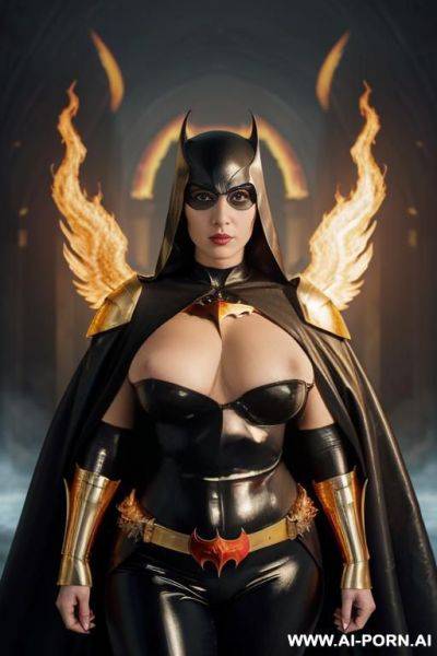 ((batwoman with wings)), goddess of fire, huge multicolored bright stars around her (((massive boobs))), (((saggy saggy saggy gigantic boobs))), huge, enormously gigantic tits, ((extremely huge teardrop - ai-porn.ai on pornintellect.com