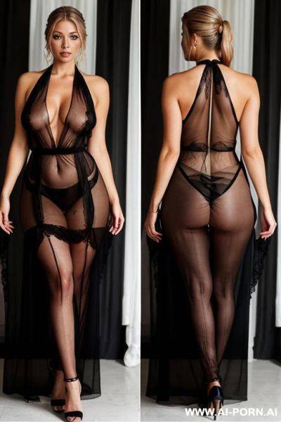 Lace transparent oversized long dress, seethrough lace from neck to feet, ((long saggy old boobs)), perfect eyes, naked pussy and boobs under seethrough lace - ai-porn.ai on pornintellect.com