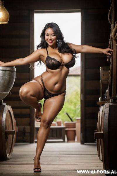 Beautiful gorgeous woman, enormous pendulous pear shaped boobs, large erect nipples, stunning beauty, long dark hair, ((showing pussy)), hourglass figure, smiling invitingly, tanned and dusky complexion, - ai-porn.ai on pornintellect.com