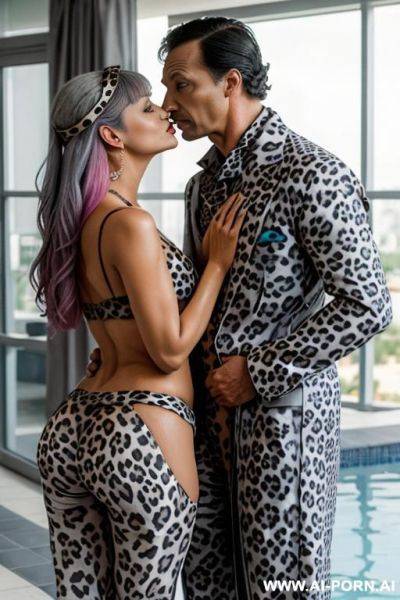 Beautiful desi wife in bikini, in the pool, kissing husband, another stranger guy touching her ass - ai-porn.ai on pornintellect.com