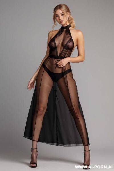 Lace transparent oversized long dress, seethrough lace from neck to feet, ((long saggy old boobs)), perfect eyes, no panties, no bra, totally naked seethrough - ai-porn.ai on pornintellect.com