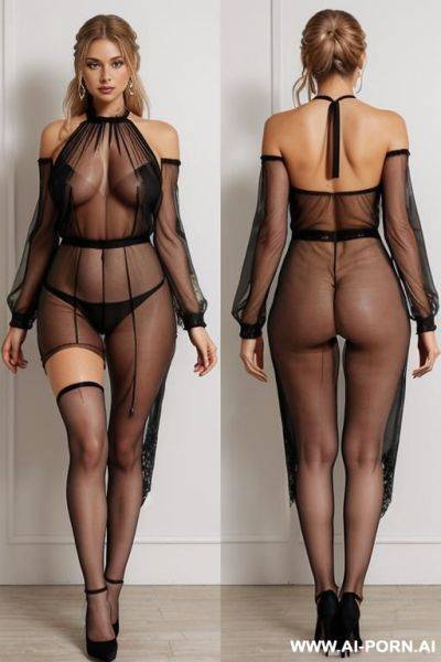 ((seethrough basic plain lace from neck to feet)), ((long saggy hanging oversized boobs)), ((show pussy)) ((no panties)), ((totally naked in lace)), ((show huge areola)) - ai-porn.ai on pornintellect.com
