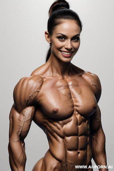 (white background), real life, ((pallid skin)), shiny skin, realistic nipple, ((nude)), ((naked)), (frontal view), (vagina), (((short))), (narrow waist), ((very slender)), (((very gaunt))), nipple, (look - ai-porn.ai on pornintellect.com