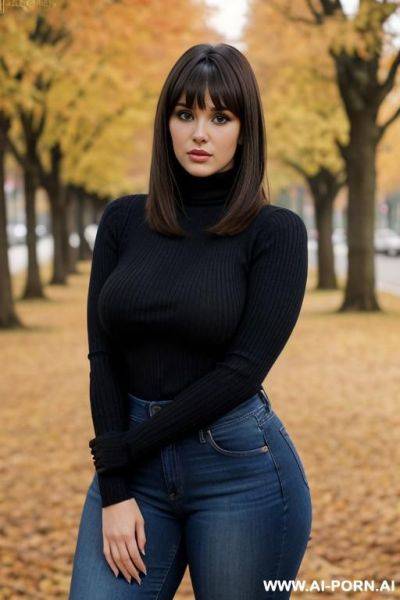 Cutie babe face. brunette. bangs. huge natural tits. curvy. turtleneck sweater. - ai-porn.ai on pornintellect.com