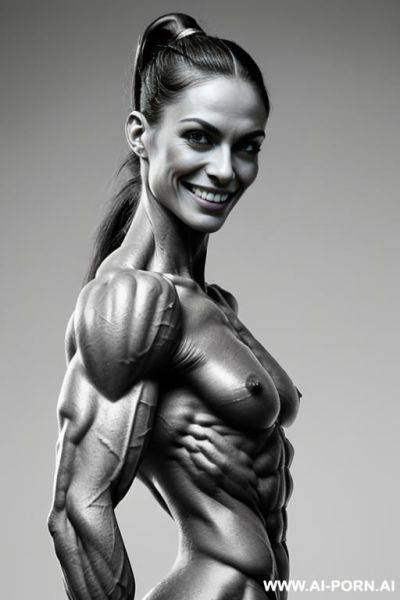 (white background), real life, ((pallid skin)), shiny skin, realistic nipple, ((nude)), ((naked)), (frontal view), (vagina), (((short))), (narrow waist), ((very slender)), nipple, (look straight into - ai-porn.ai on pornintellect.com