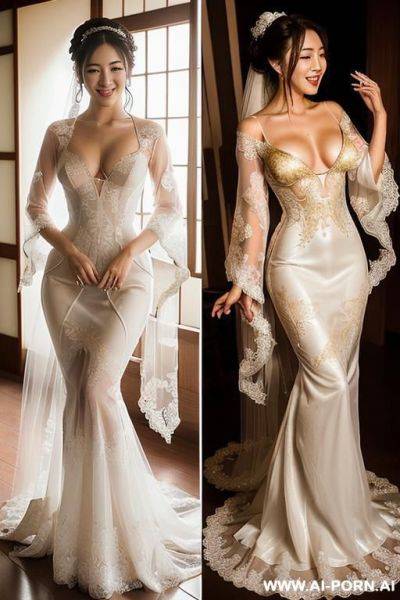 ((two kawaii korean women with natural boobs)), (((perfect high quality kawaii face))), (messy purple and white twin braided hair and updo ), ((gold wedding and chinese dress)), (cum on boobs and - ai-porn.ai - Japan - North Korea - China on pornintellect.com