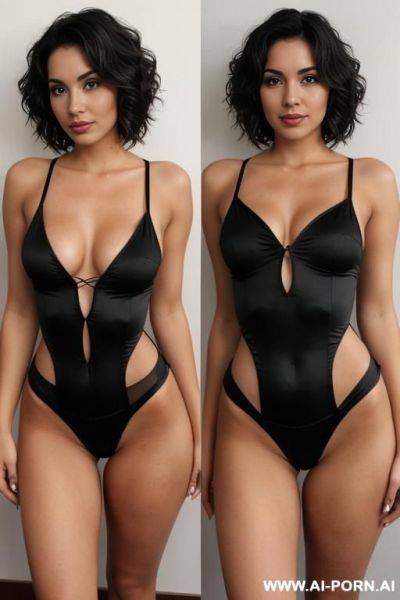 Latina, short wavy hair, bodysuit, shorts - ai-porn.ai on pornintellect.com
