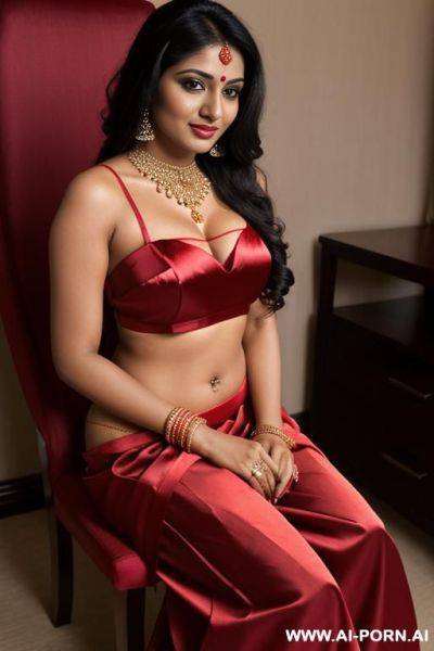 An indian fair women in a red saree ,sitting on a chair and fingering - ai-porn.ai - India on pornintellect.com