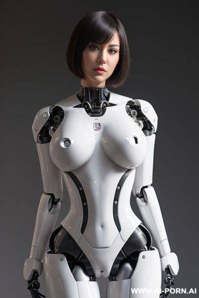 Beautiful realistic (( taur-women fully latex robotic body standing four legs)), detaleid face, skin in latex white plated color, covered to latex, to boots, to beautiful robotic hand hd image quality, ((no background)). - ai-porn.ai on pornintellect.com