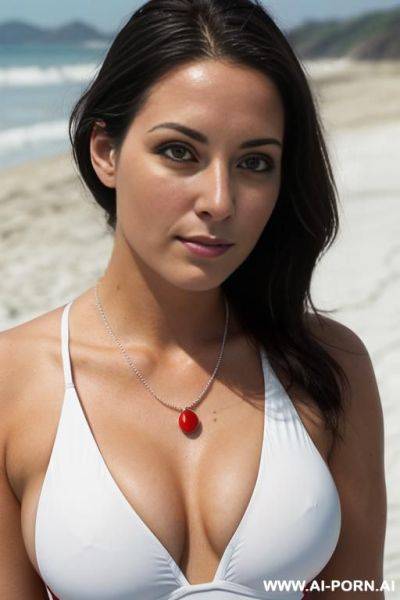 (eye contact, seductive, inviting, alluring, tempting, fuck me), delicate necklace, (white lifeguard swimsuit) - ai-porn.ai on pornintellect.com