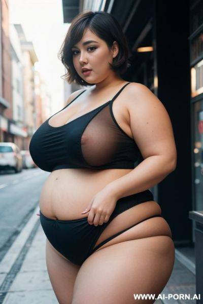 Huge tits, huge hips, massive ass, flashing tits, exposed tits, lifting shirt, public, exhibitionist, slut, chubby, thick, bbw, fat, ((chubby)) , short hair - ai-porn.ai on pornintellect.com