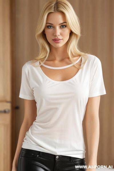 Blonde levrette debout string et tee shirt - ai-porn.ai on pornintellect.com