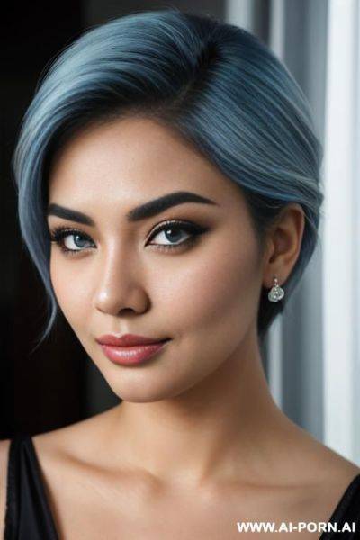D, thick eyebrow, blue eye colour, fluffy hairstyle, malaysian, closeup, seductive smirk - ai-porn.ai - Malaysia on pornintellect.com