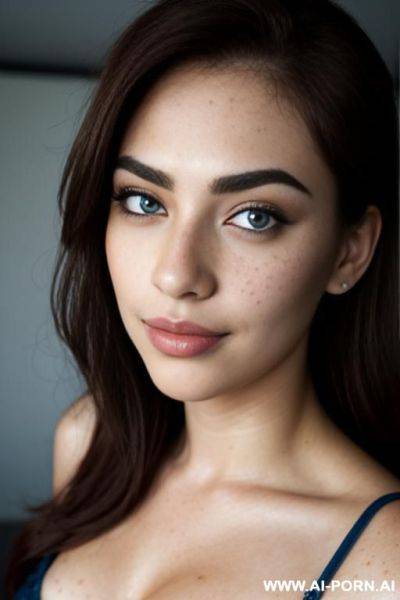 Freckled, thick eyebrow, blue eye colour, malaysian, closeup, seductive smirk - ai-porn.ai - Malaysia on pornintellect.com