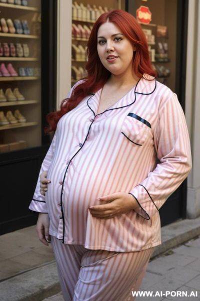 ((super fat bbw obese big bloated huge pregnant belly)), in strip pink pajamas, thick thighs, big belly, button show, flash belly, - ai-porn.ai on pornintellect.com