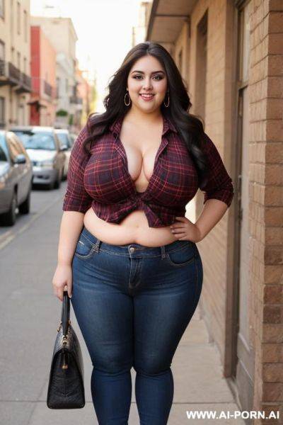 Supermodel, big eyes, mexican, pear shaped, high rise jeans, plaid - ai-porn.ai - Mexico on pornintellect.com
