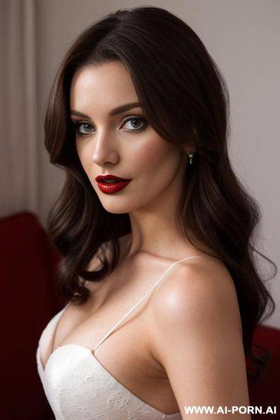 Brunette red dress lipstick - ai-porn.ai on pornintellect.com