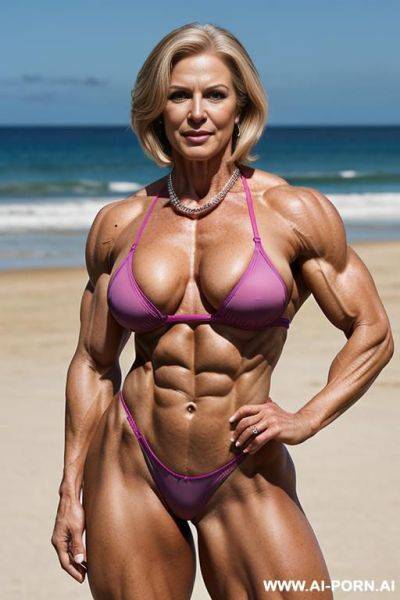 ((sexy hot old mom mature attractive milf)) (pink bikini) (big luxury necklace) ((sexy standing pose, direct eye contact)) (((oversize huge gigantic boobs))) (wide hips, massive thighs) (((choose the - ai-porn.ai on pornintellect.com