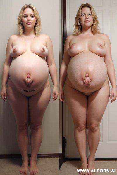 Short, blonde, fat, fully nacked, cellulite, same woman, before and after, first and than fat, ((not pregnant)) - ai-porn.ai on pornintellect.com