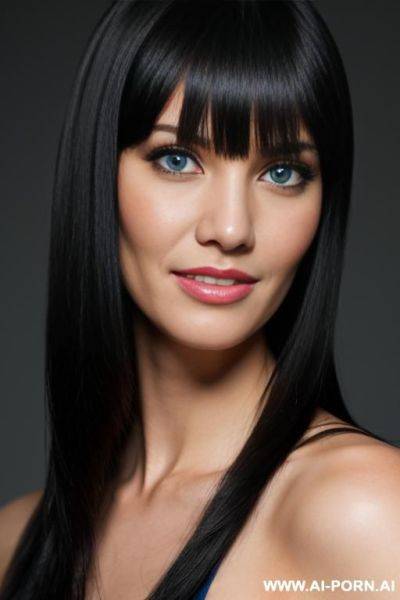 (woman 1), snobby, masterpiececondescending smile, fair skin, blue eyes, black hair, straight bangs, angry face, ultra-detailed, professional photography, - ai-porn.ai on pornintellect.com