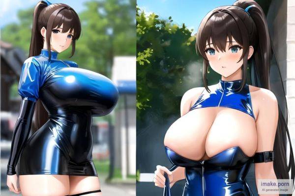 Blue tights latex dress , ponytail hair brunette, fake big... - imake.porn on pornintellect.com