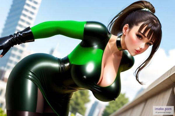 Green tights latex dress , ponytail hair brunette, fake big... - imake.porn on pornintellect.com