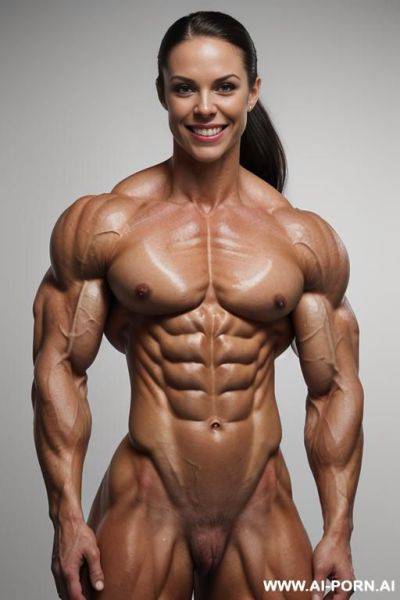 (bedroom background), (real life), pallid skin, shiny skin, (white skin), realistic hard nipple, ((nude)), ((naked)), ((long hard nipples)), ((short)), (seductive horny look straight into camera), (round - ai-porn.ai on pornintellect.com