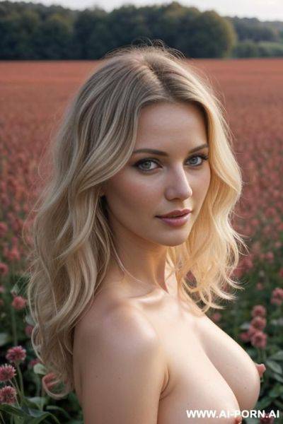 Totally naked woman, on a flower field - ai-porn.ai on pornintellect.com