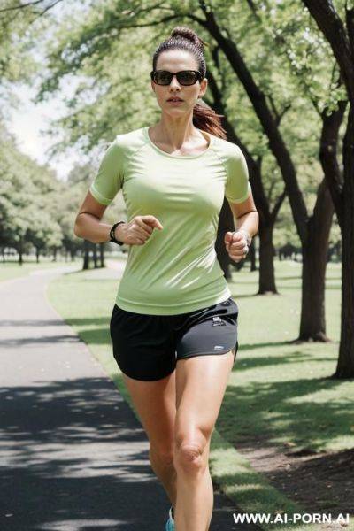 Suburban mom, jogging in the park, tight running shorts - ai-porn.ai on pornintellect.com