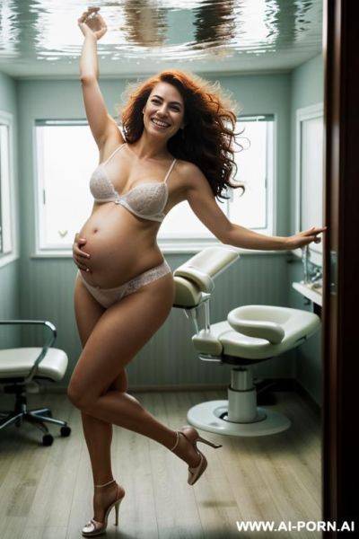 White milf, short dark hair, giant enormous long saggy toasts, large areolas, showing pussy, totally naked, standing, full body view, happy - ai-porn.ai on pornintellect.com