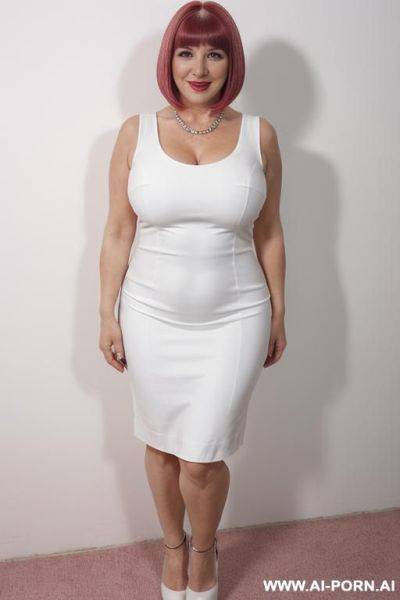 Full body view , {white } short dress, high hells shoes - ai-porn.ai on pornintellect.com