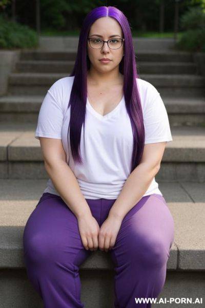 Long purple hair, glasses - ai-porn.ai on pornintellect.com