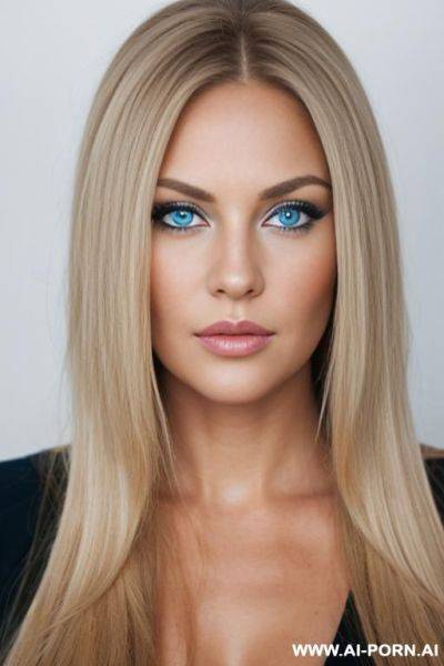 Chubby woman face, long dark blonde hair, big blue eyes - ai-porn.ai on pornintellect.com