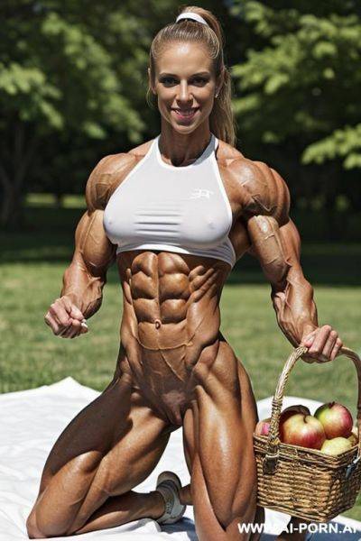 (picnic background), (real life), (((french white tanless skin))), (sunny), (pointy realistic nipples on muscular pecs), ((short slender)), ((nude)), ((naked)), (frontal view), erect hard nipple, (look - ai-porn.ai - France on pornintellect.com
