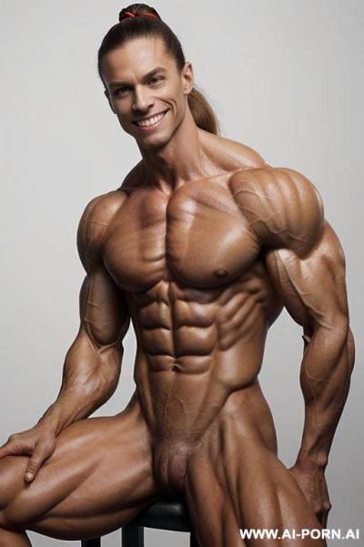 (white background), ((most muscular real life)), ((shortie)), (((totally tanless))), ((aroused pointy realistic nipples on very lean muscular pecs)), ((short slender)), ((nude)), ((naked)), erect hard - ai-porn.ai on pornintellect.com