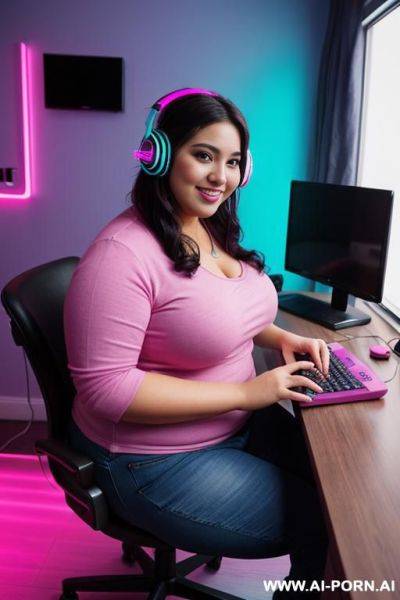 Mexican, rocker, wide hips, supermodel face, high rise jeans, very tan, short, extremely plump, holding milkshake - ai-porn.ai - Mexico on pornintellect.com