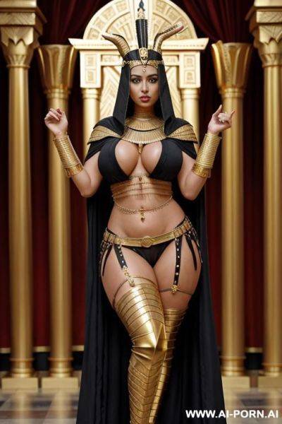 Egyptian royalty. queen, royal necklace, pierced navel, rings, long nipples, large nipples, bracer, head dress, large areolas, ((oversized boobs)), anklet, huge nipples, gold armour, large nipples, large - ai-porn.ai - Egypt on pornintellect.com