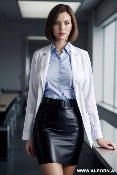 Lab coat, business shirt, pencil skirt, belt - ai-porn.ai on pornintellect.com