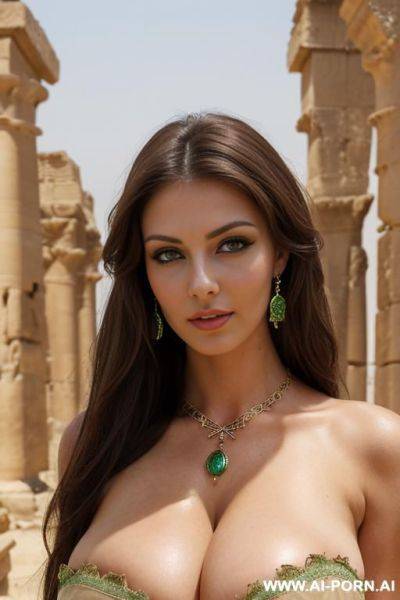 Hot busty woman brunette squizing tits woman, medieval dress, earrings, necklace, makeup, ancient egypt ruins - ai-porn.ai on pornintellect.com