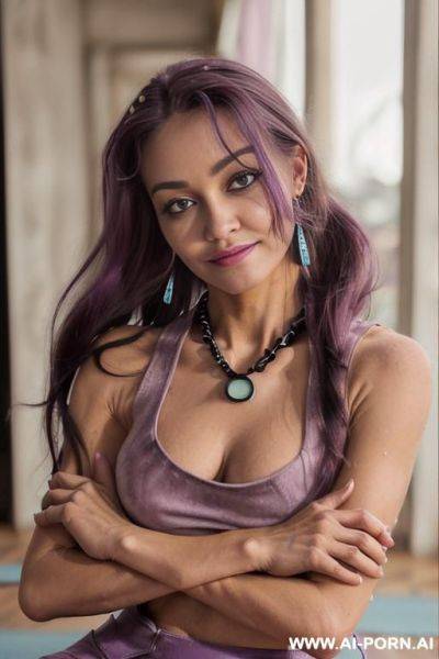 ((, (voluminous flowing hair), ((c cup teardrop boobs)), (eye contact), (sparkling eyes), (traditional royal necklace) (((topless))), long metallic hair, flirty smile, (((supermodel european ))) wide hips, - ai-porn.ai on pornintellect.com