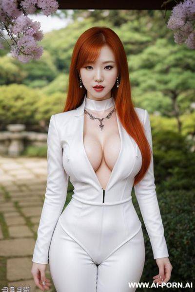 Perfect figure, wide hips, earrings, necklace, totally naked, in a korean garden, looking into the camera, - ai-porn.ai - North Korea on pornintellect.com