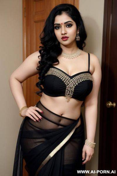 Pale skin, cute, beautiful, indian woman, navel piercing, chubby, saree - ai-porn.ai - India on pornintellect.com