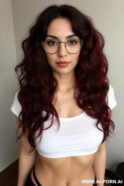 Skin , beautiful, mexican woman, round glasses, navel piercing, t shirt, naked - ai-porn.ai - Mexico on pornintellect.com