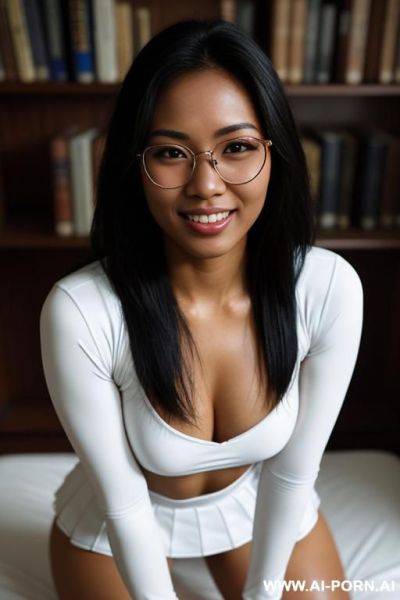 Heavy breast, in bed, nude, perfect smile, latex dress - ai-porn.ai on pornintellect.com