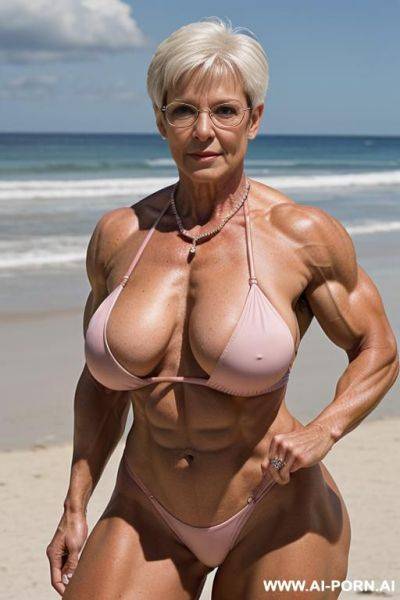 ((sexy hot old mom mature attractive milf)) (pink bikini) (big luxury necklace) ((sexy standing pose, direct eye contact)) (((oversize huge gigantic boobs))) (wide hips, massive thighs) (((choose the - ai-porn.ai on pornintellect.com